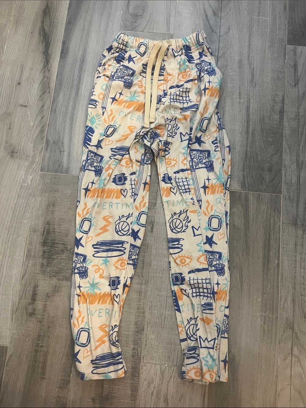 Overtime Medium Kids Graffiti Print Drawstring Joggers - Blue & Orange